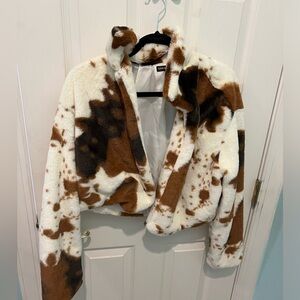 SHEIN Cowprint Fur Jacket size Large